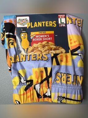Planters Women's Athletic Boxer Shorts in Purple Peanut Print logo Sz LG pastel